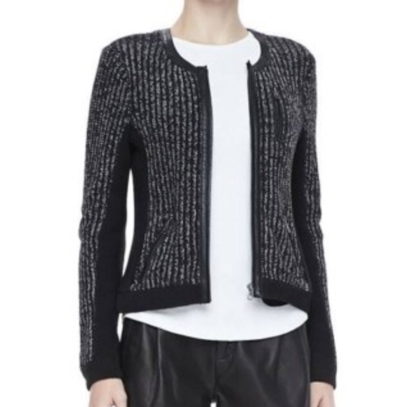 rag & bone Knit Zip Jacket with Leather Trim | Large - Picture 2 of 6